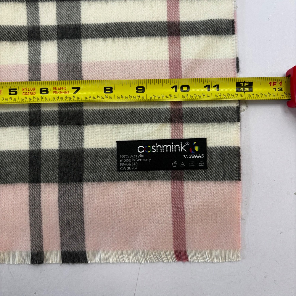 V.‎ Fraas Cashmink Scarf Pink Plaid Check Made in Germany Soft Acrylic Fringe - Picture 3 of 4